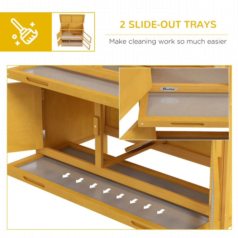 PawHut Double Decker Rabbit Hutch 2 Tier Guinea Pig House Pet Cage Outdoor with Sliding-out Tray, 97 x 44 x 91cm, Yellow