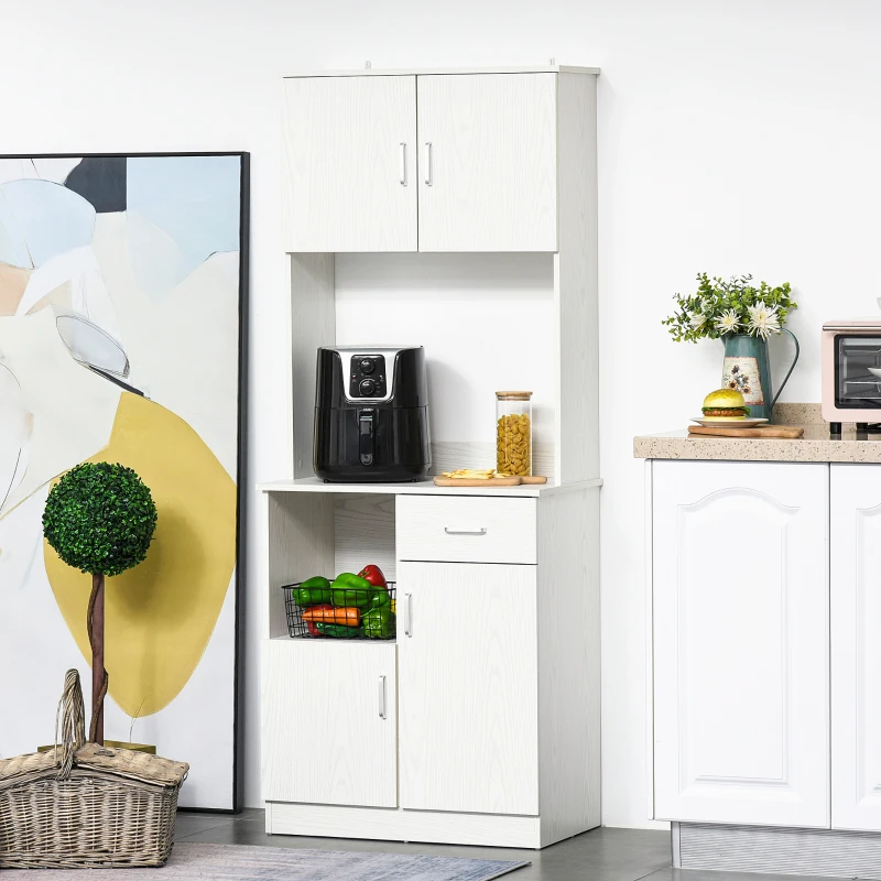 HOMCOM Buffet de cuisine armoire de cuisine multi-rangements 4 portes 1 tiroirs étagère + grand plateau 71 x 41 x 178 cm MDF blanc