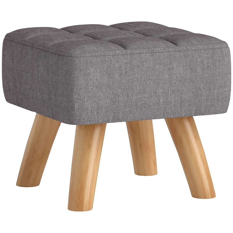 HOMCOM Fußhocker mit Polsterung, Leinenoptik, Holzbeine, bis 110 kg belastbar, Grau(m-10)