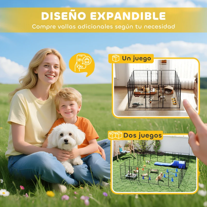 PawHut Parque para Perros de 12 Paneles con 2 Puertas Corralito para Perros para Exterior Interior de Acero 80x120 cm Negro