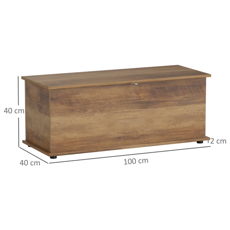 HOMCOM Coffre de rangement, banc de rangement avec couvercle rabattable et charnières de sécurité, 100 x 40 x 40 cm, marron