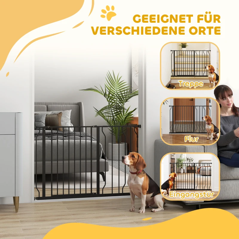 PawHut Hunde-Absperrgitter, Klemmmontage, verstellbare Länge, Stahl/ABS, 75-115 x 76cm, Schwarz