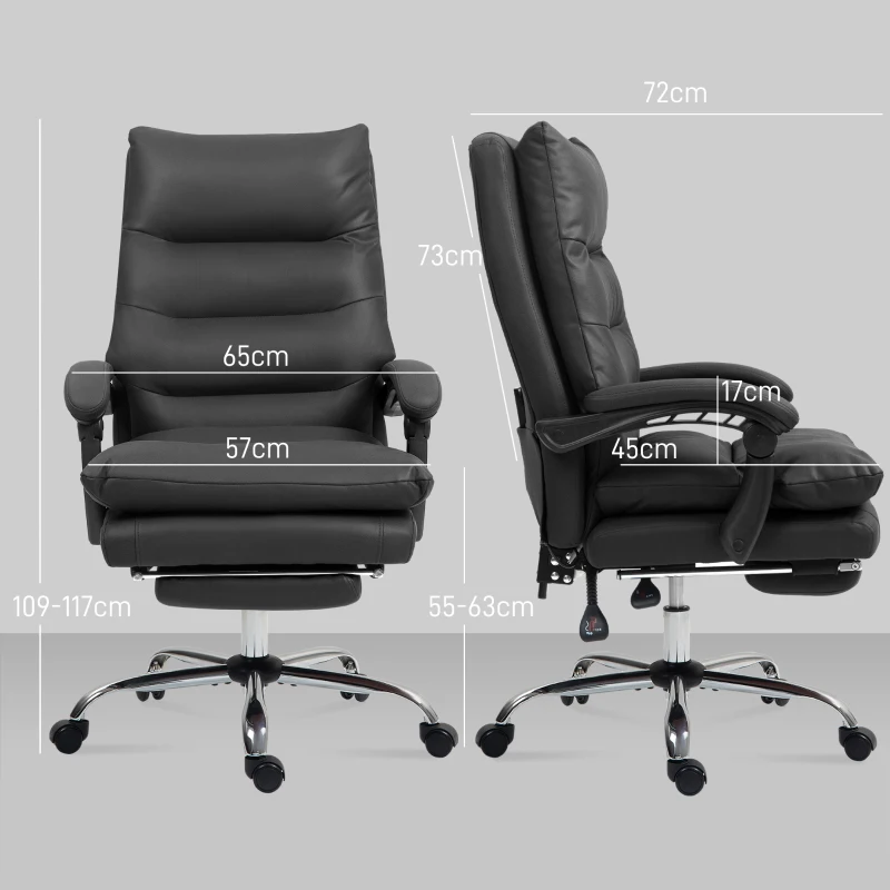 Vinsetto Massage Bureaustoel met Verwarming, Verstelbaar en Kantelbaar, Kunstleer, 65x72x109-117cm, Zwart(m-3)