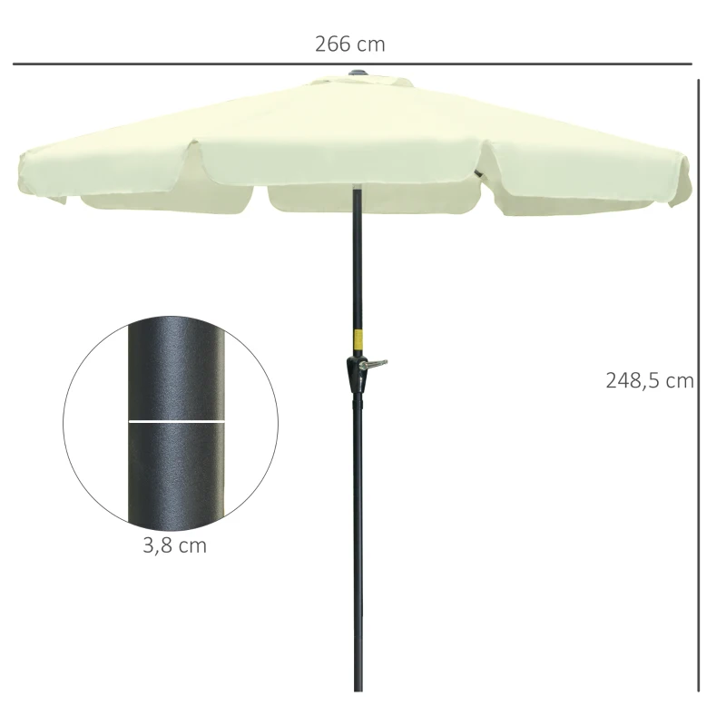 Outsunny Chapéu de Sol de Jardim Ø266x250 cm Proteção UV50+ Chapéu de Sol de Alumínio Inclinável com Teto de Ventilação Manivela para Terraço Varanda Exterior Bege
