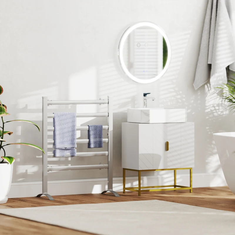 kleankin Miroir rond lumineux LED de salle de bain Ø 60 cm mural avec éclairage 3 couleurs interrupteur tactile 29W blanc argent