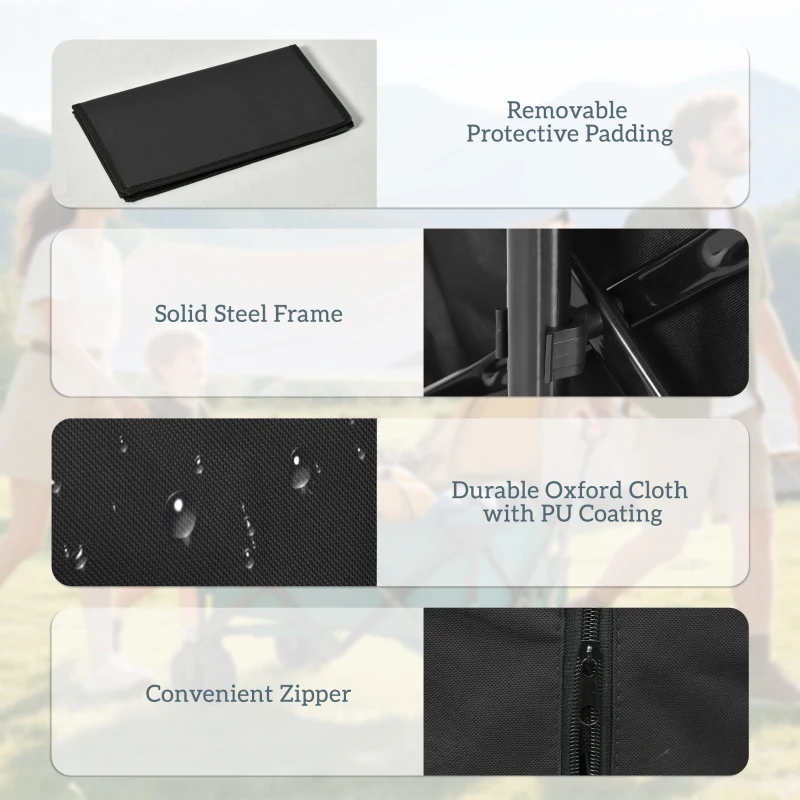 Outsunny Outdoor Folding Garden Trolley on Wheels, Capming Cargo Wagon Cart Trailer w/ Handle, Wheels for Beach Garden, Black