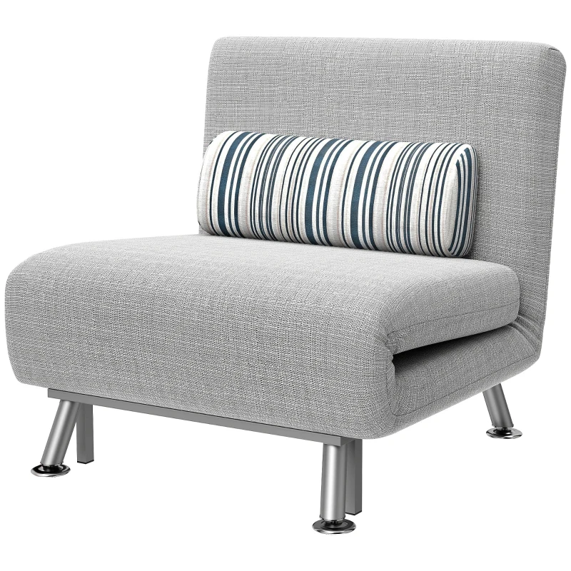 HOMCOM Single Sofa Bed, 1 Person Sleeper Foldable Lounge with Pillow, Light Grey