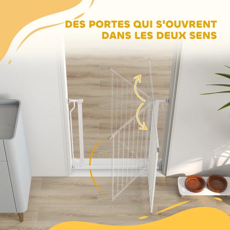 PawHut Barrière de sécurité barrière pour animal domestique longueur réglable dim. 75-85L x 76H cm blanc