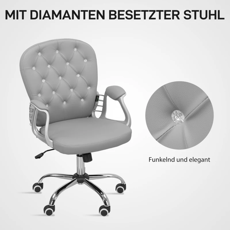 Vinsetto Bürostuhl, Ergonomisch Schreibtischstuhl mit Armlehne, Gepolsterter Rückenlehne Hellgrau