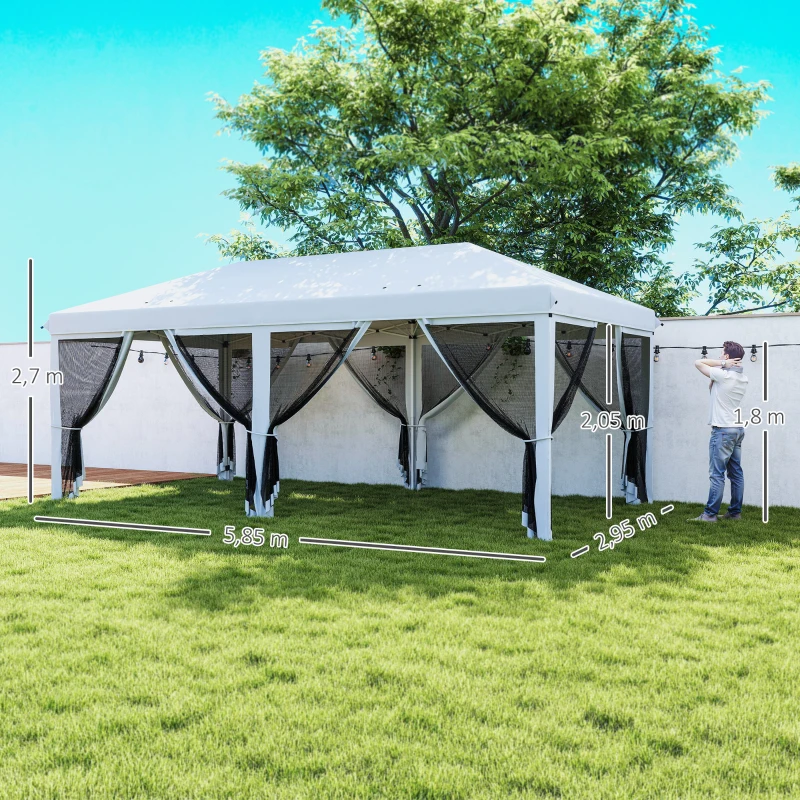 Outsunny Carpa Plegable Pop-Up Gazebo 6x3 m con 6 Paredes Laterales de Malla Anti-UV y Bolsa de Transporte Crema