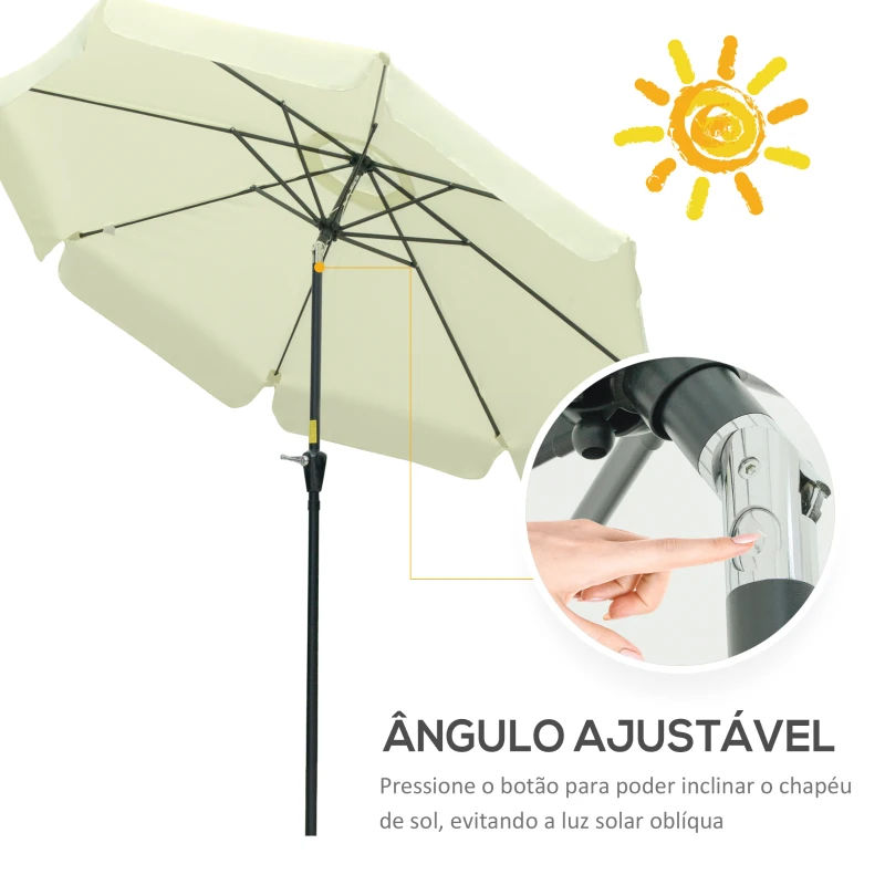 Outsunny Chapéu de Sol de Jardim Ø266x250 cm Proteção UV50+ Chapéu de Sol de Alumínio Inclinável com Teto de Ventilação Manivela para Terraço Varanda Exterior Bege