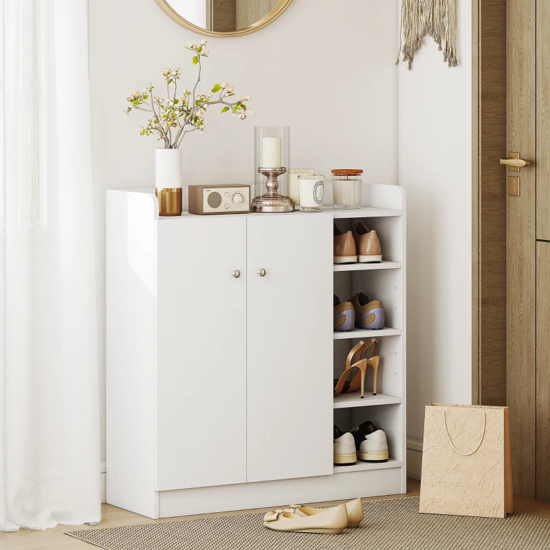 HOMCOM Schuhschrank Schuhregal Allzweckschrank Kommode Dielenschrank Highboard Schrank Ablage Regal 2-Türig 4 Fächer Spanplatte Weiß 83 x 30 x 90 cm