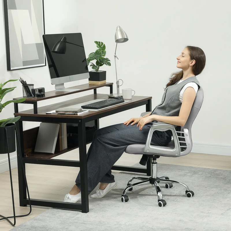 Vinsetto Chaise de Bureau, Chaise de Bureau Ergonomique avec Accoudoirs, Dossier Rembourré Gris Clair