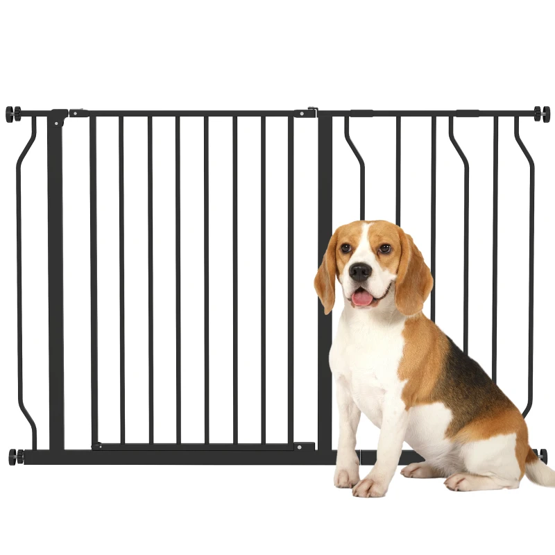 PawHut Barreira de Segurança para Cães Extensível para Escadas e Portas 75-115 cm com 2 Extensões e 10-20 cm Altura 76 cm Preto