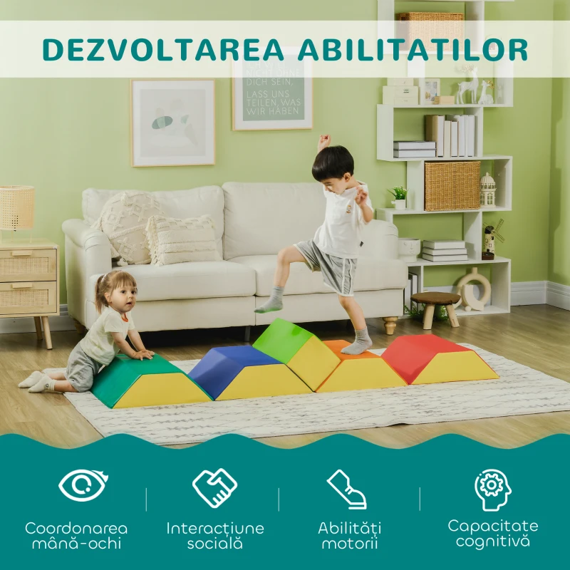 HOMCOM Set de Construcții Moi pentru Copii 1-3 Ani cu 5 Blocuri, 48.3x19.1x48.3 cm, Multicolor