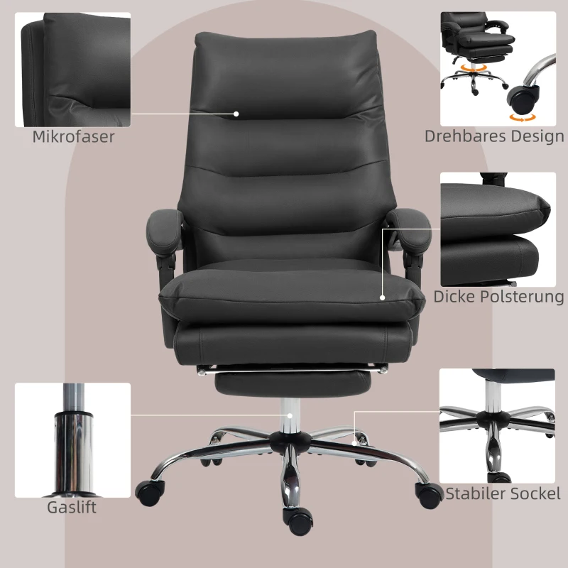 Vinsetto Massage Bureaustoel met Verwarming, Verstelbaar en Kantelbaar, Kunstleer, 65x72x109-117cm, Zwart(m-7)