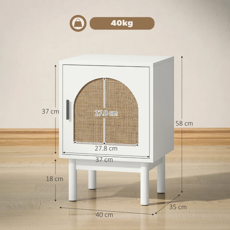 HOMCOM Rattan Bedside Table for Bedroom - White