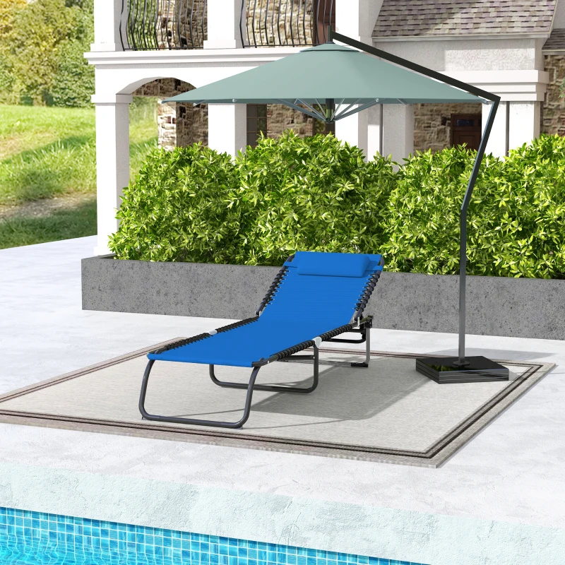 Outsunny Foldable Sun Lounger, Outdoor 4 Level Adjustable Backrest Reclining Chaise Chair, Steel Frame Recliner Chair for Camping, Hiking, Navy Blue