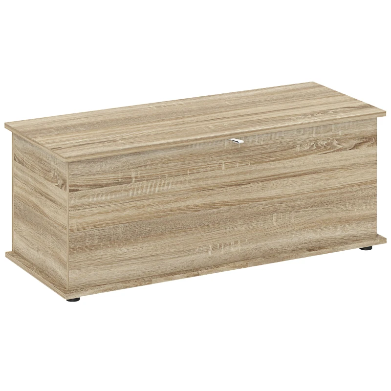 HOMCOM Cassapanca, Panca da Stoccaggio con Coperchio Ribaltabile e Cerniere di Sicurezza, 100 x 40 x 40 cm, Naturale