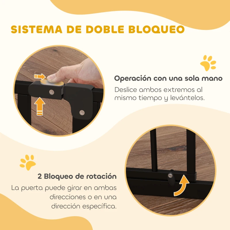 PawHut Barrera de Seguridad para Perros con 2 Extensiones Montaje a Presión Doble Bloqueo para Puerta Escalera 75-95 cm Negro