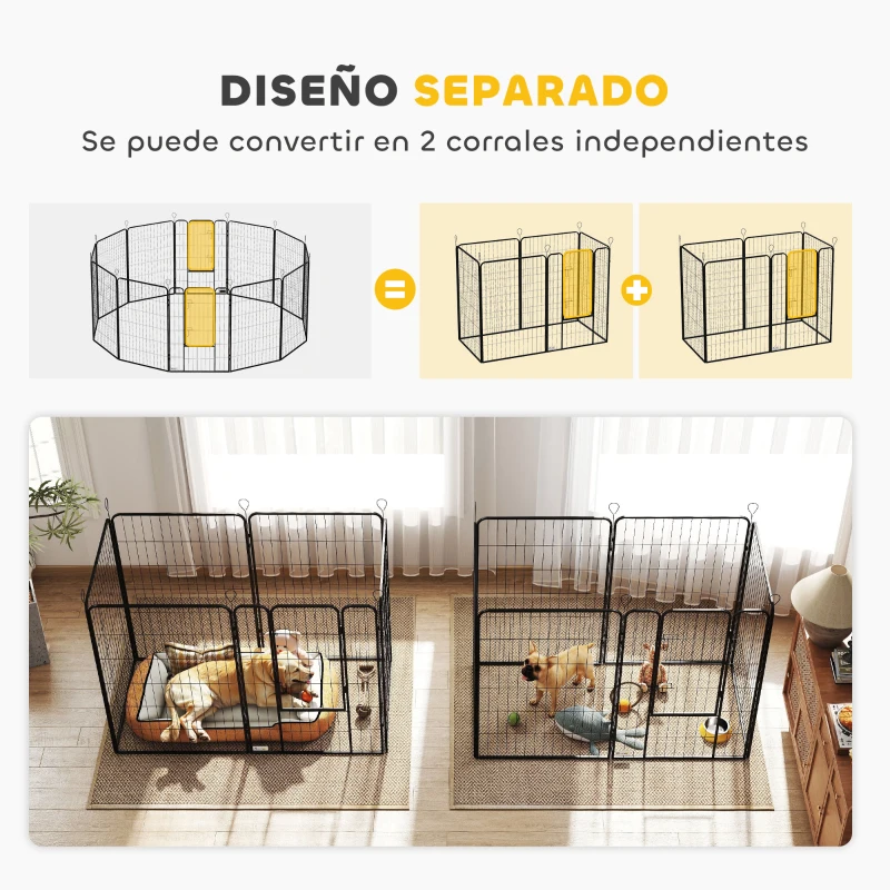 PawHut Parque para Perros de 12 Paneles con 2 Puertas Corralito para Perros para Exterior Interior de Acero 80x120 cm Negro