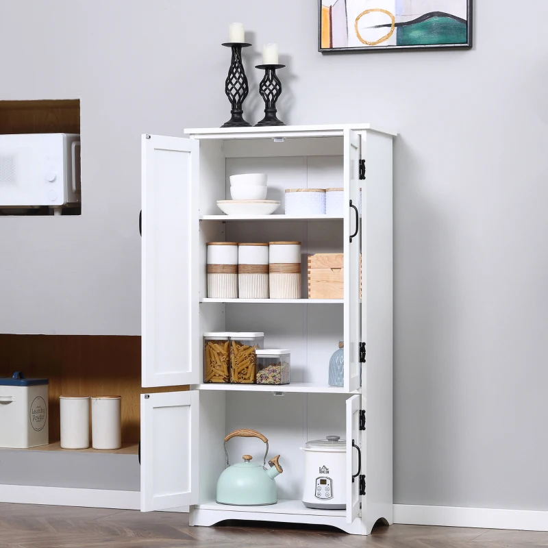 HOMCOM Buffet de cuisine armoire de cuisine contemporaine multi-rangements 2 placards 3 étagères MDF panneaux particules blanc