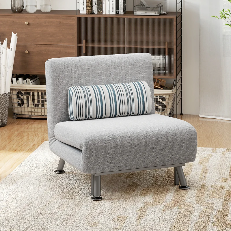 HOMCOM Single Sofa Bed, 1 Person Sleeper Foldable Lounge with Pillow, Light Grey