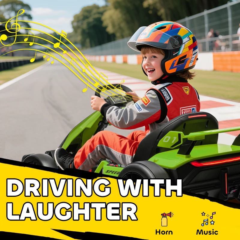 HOMCOM 24V Electric Go Kart for Kids with Adjustable Seat for 6-12 Years, Green