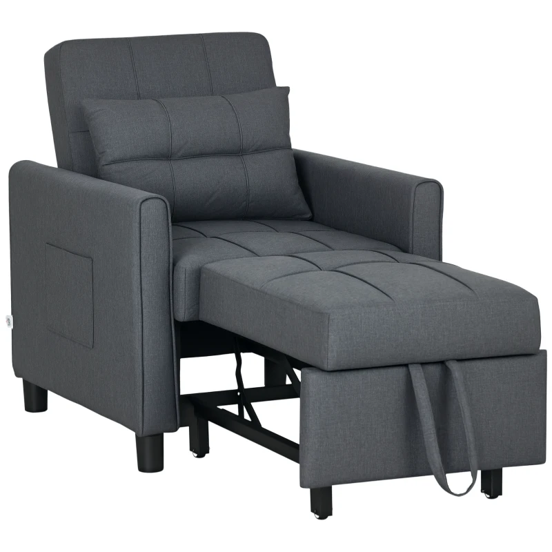HOMCOM Linen-Look Single Chair Bed - Grey