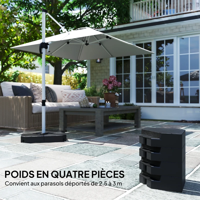 Outsunny Lot de 4 poids de lestage carré pour parasols déportés pieds croix - à remplir d'eau ou de sable jusqu'à 60/80 kg