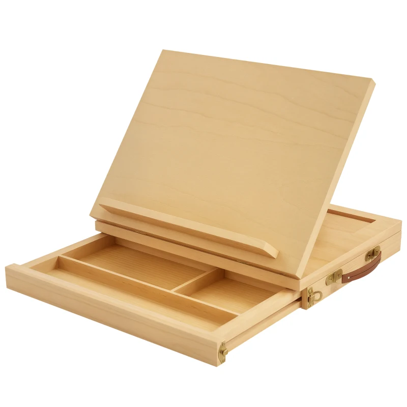 Vinsetto Caballete de Mesa de Madera Caja de Caballete de Pintura Plegable con Cajón y Altura Ajustable 33,5x26x26 cm Natural