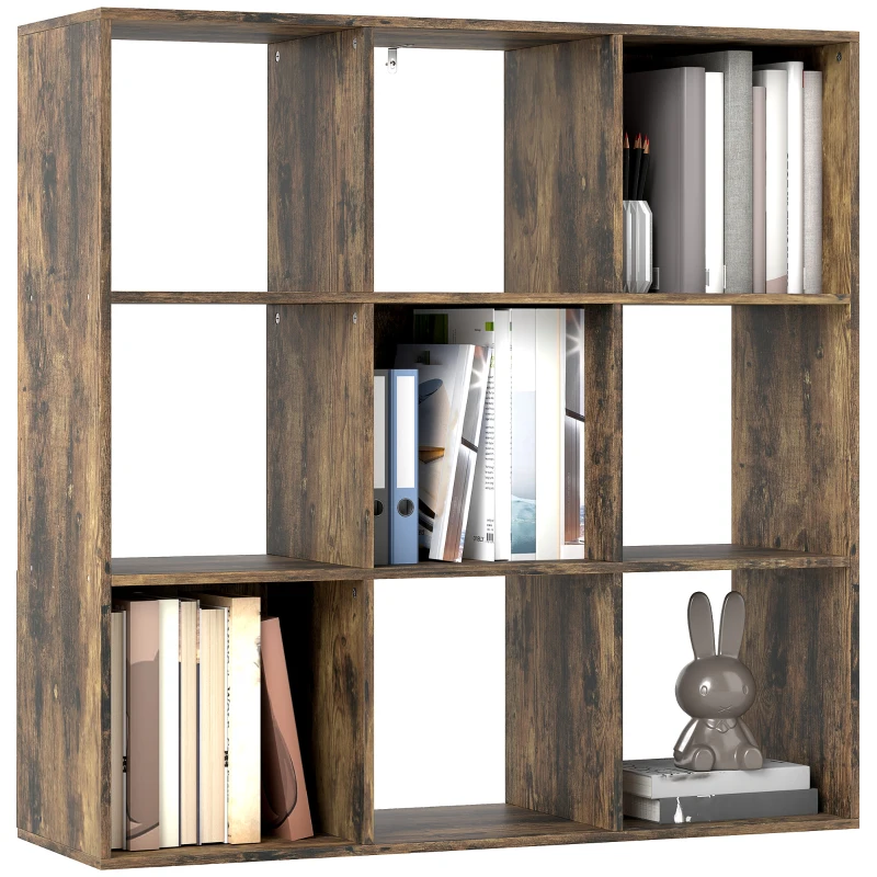 HOMCOM Nine-Cube Storage Shelf - Rustic Brown