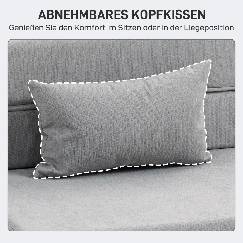 HOMCOM Bodensofa, Polstercouch, in Matratze umwandelbar, Schaumstoff, Kissen, Hellgrau(m-6)