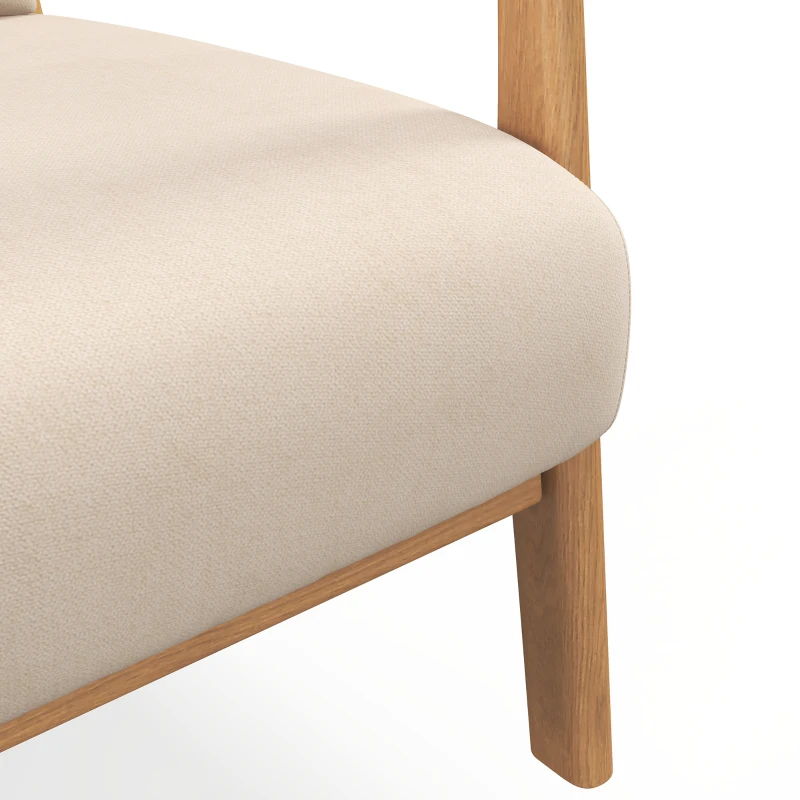 HOMCOM Butaca Nórdica Sillón de Salón Acolchado con Reposabrazos Cojín y Marco de Madera de Caucho 61x78x76 cm Beige(m-9)