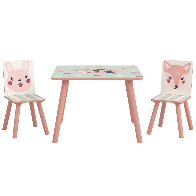 ZONEKIZ Kids and Table Chairs, Children Desk with Two Chairs, Toddler Furniture Set, for Ages 3-6 Years - Pink