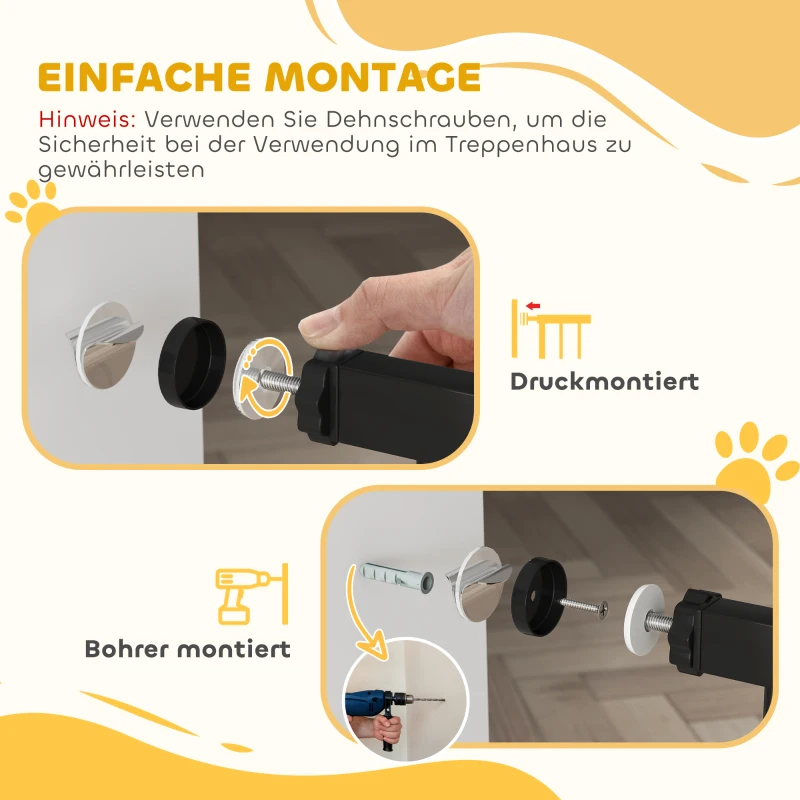 PawHut Hundeschutzgitter Absperrgitter, Zwei-Wege-Öffnung, Wandhalterung mit Druckknöpfen, verstellbar von 75 bis 145 cm(m-6)