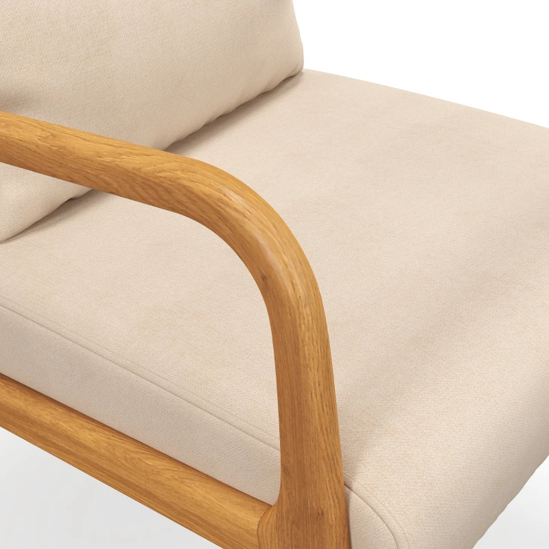 HOMCOM Butaca Nórdica Sillón de Salón Acolchado con Reposabrazos Cojín y Marco de Madera de Caucho 61x78x76 cm Beige(m-8)