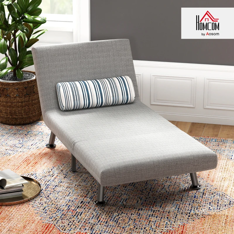 HOMCOM Single Sofa Bed, 1 Person Sleeper Foldable Lounge with Pillow, Grey(m-9)