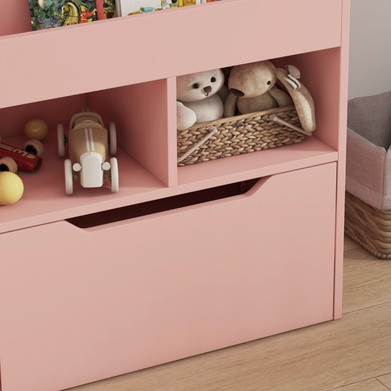 HOMCOM Kinderrek met Lade en Boekenrek met Vakken, 60 x 29,9 x 90 cm, Roze(m-8)