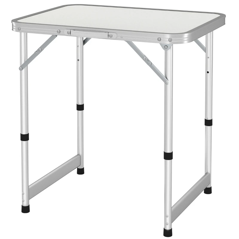Outsunny Table Pliante Table de Camping Table de Jardin Hauteur réglable Aluminium MDF Blanc