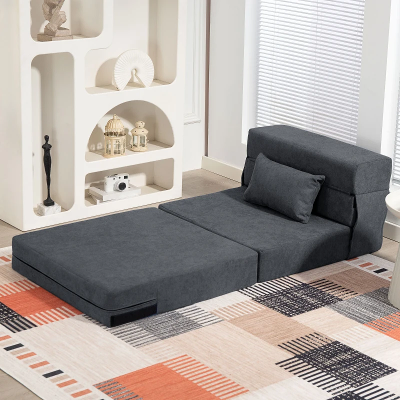 HOMCOM Bodensofa, Polstercouch, in Matratze umwandelbar, Schaumstoff, Kissen, Dunkelgrau(m-7)