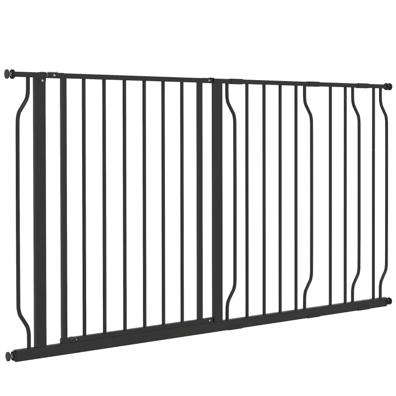 PawHut Barrera para Mascotas con 3 Extensiones Montaje a Presión Doble Bloqueo para Puerta Pasillo Escalera 75-145x76 cm Negro