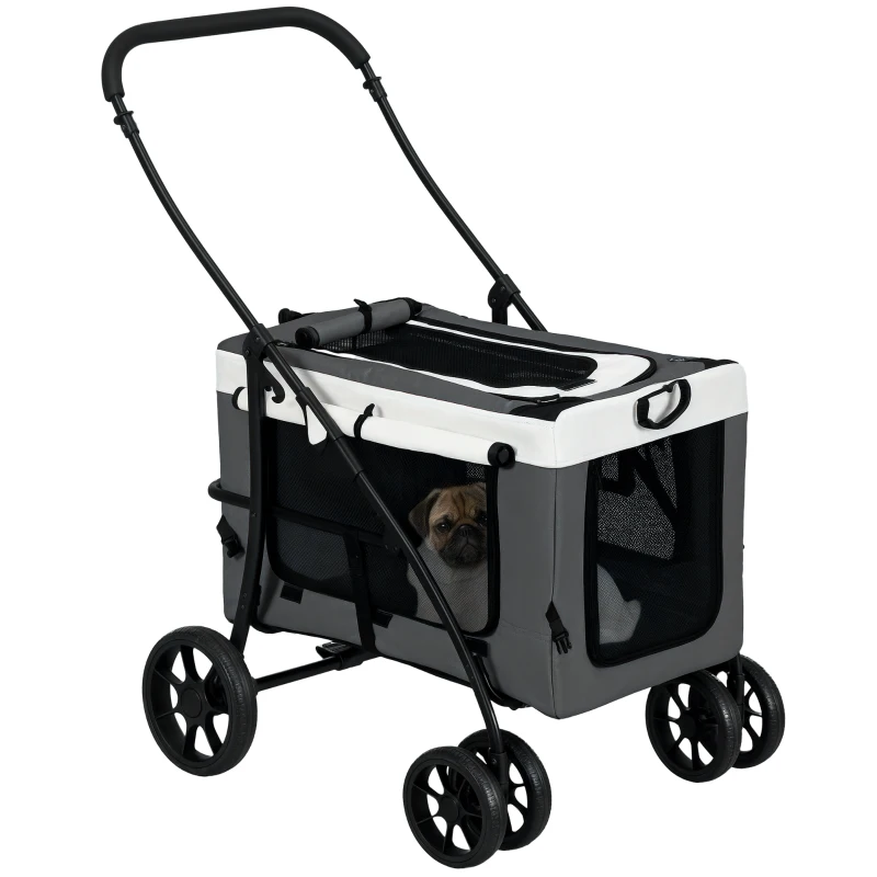 PawHut Foldable Dog Stroller, Pet Travel Crate, with Detachable Carrier, Soft Padding, for Mini, Small Dogs - Grey