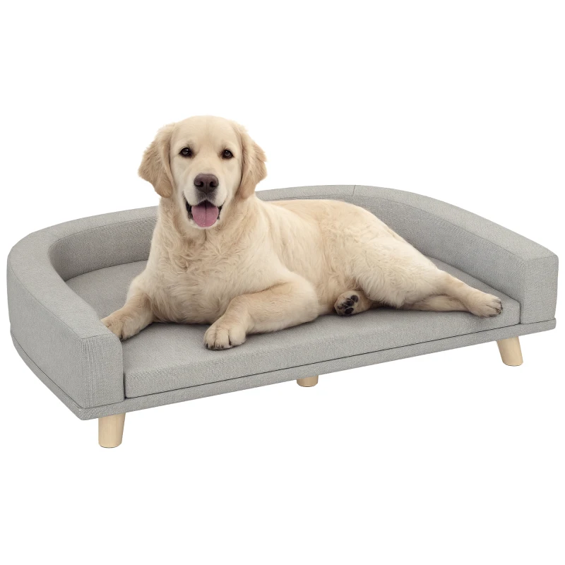 PawHut Hundesofa für große Hunde bis 30 kg, gepolsterte, Kiefernholzbeine, 98 x 67 x 25 cm, Grau(m-10)