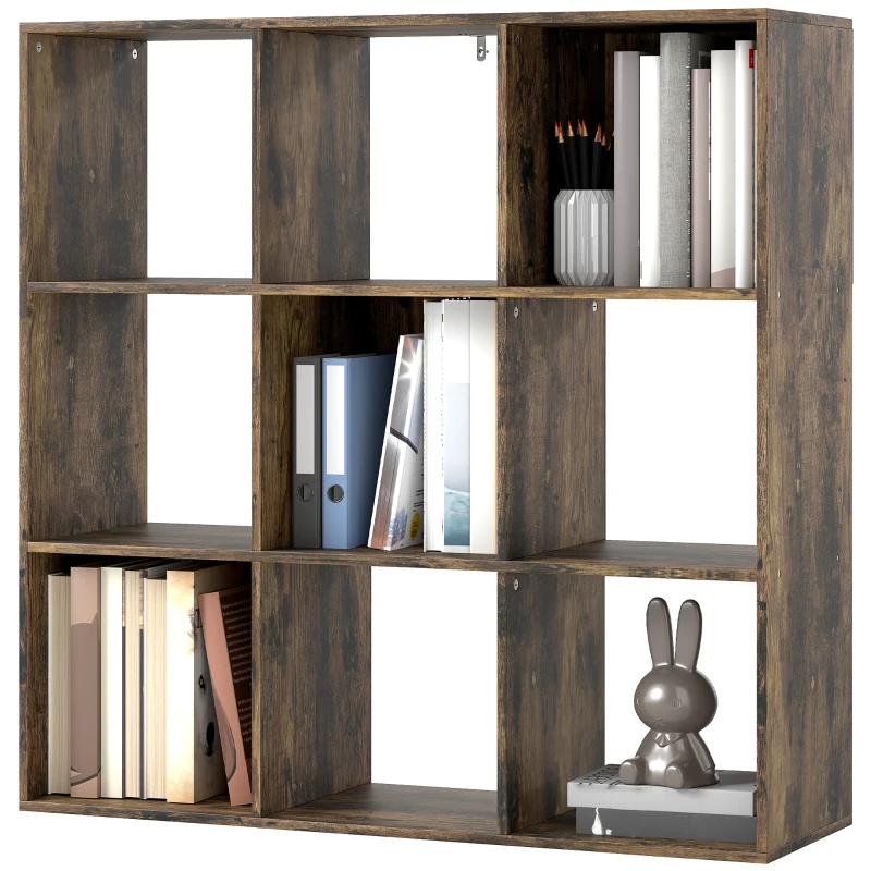 HOMCOM Nine-Cube Storage Shelf - Rustic Brown
