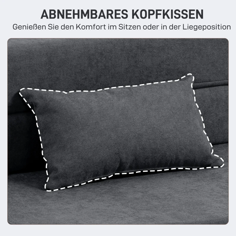 HOMCOM Bodensofa, Polstercouch, in Matratze umwandelbar, Schaumstoff, Kissen, Dunkelgrau(m-6)