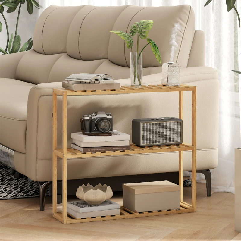 HOMCOM Scaffale da bagno in bambù regolabile, scaffale da bagno a 3 livelli, 60 x 15 x 54 cm, effetto legno naturale