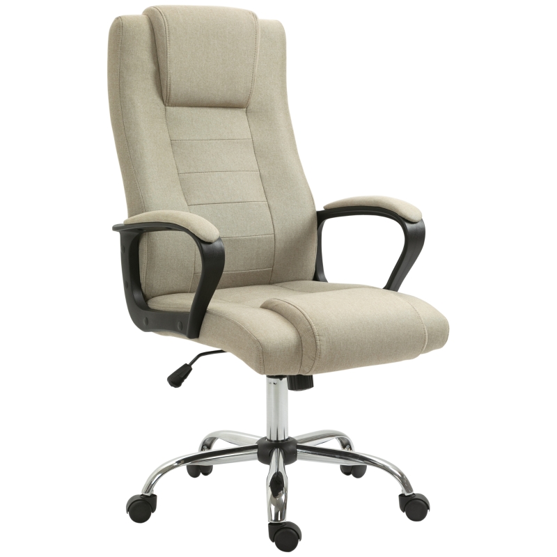 Vinsetto Bureaustoel in Linnenlook, Verstelbaar, Schommelfunctie, 5 Wielen, Beige