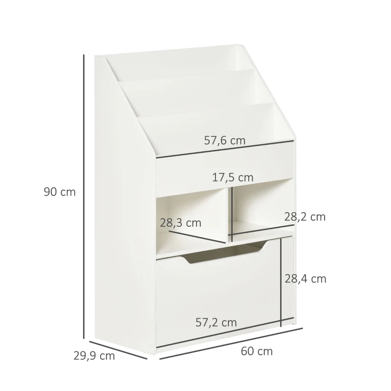 HOMCOM Etagère pour Enfants avec Tiroir, Etagère à Livres avec Etagères, 60 x 29,9 x 90 cm, Blanc
