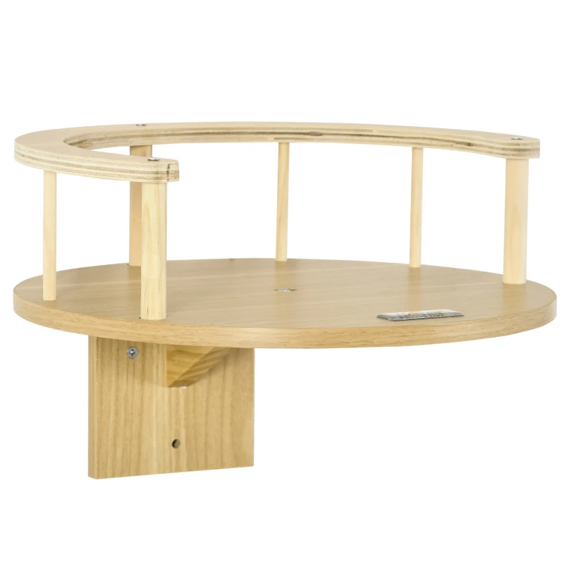 PawHut Wandliege, Katzenbett, mit Schutzrand, Liegekissen, für Wandmontage, Eiche+cremeweiß, 34 x 34 x 10,5 cm